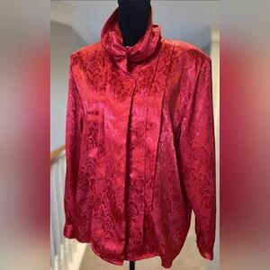 5/$25 Vintage Fashion Attitudes Red Long Sleeve Floral Blouse